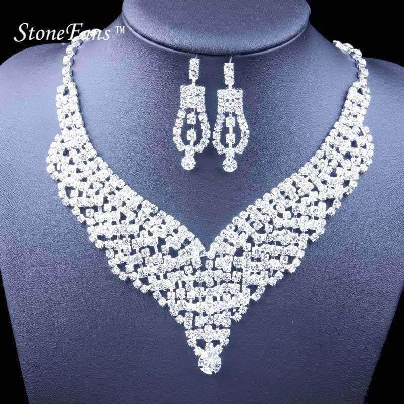 Planet+Gates+StoneFans+Wedding+Earring+Crystal+Bridal+Jewelry+Sets+Silver+Color+Rhinestone+Necklace+Wedding+Engagement+Jewelry+Sets+For+Women