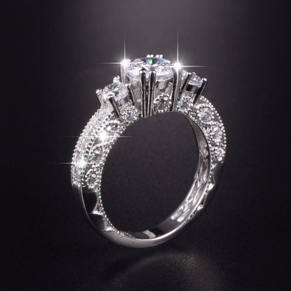 Planet+Gates+Three-stone+Simulated+Diamond+ring+Classic+925+sterling+silver+Wedding+Rings+for+Women+jewelry+Size+5/6/7/8/9/10