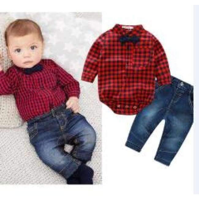 Planet+Gates+tz901+/+3M+Newborns+clothes+new+red+plaid+rompers+shirts+jeans+baby+boys+clothes+bebes+clothing+set