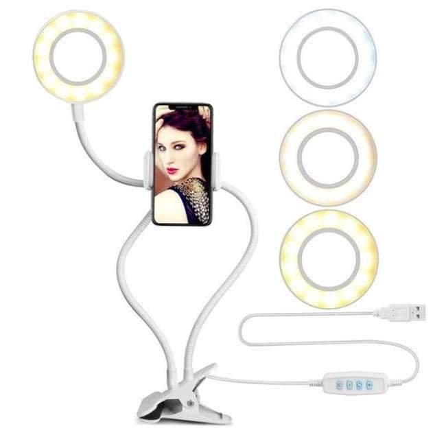 Planet+Gates+white+Wrumava+2+in+1+LED+Ring+Selfie+Light+with+Lazy+Phone+Holder+3+Brightness+Holder+Bracket+Desk+Lamp+for+iPhone+Android+phone