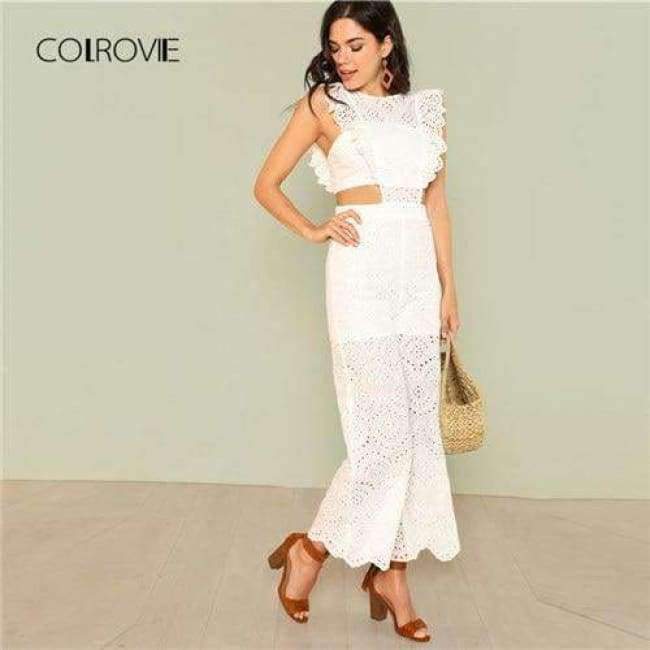 Planet+Gates+White+/+XS+Eyelet+Embroidery+Wide+Leg+Ruffle+Women+Jumpsuit+2018+New+White+High+Waist+Summer+Jumpsuit+Hollow+Out+Elegant+Jumpsuit