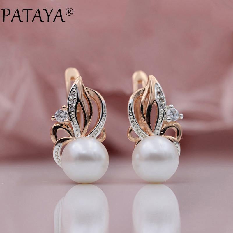 Planet+Gates+Women+Exclusive+Flame+Type+585+Rose+Gold+Shell+Pearls+Drop+Earrings+White+Natural+Zircon+RU+Hot+Party+Wedding+Jewelry