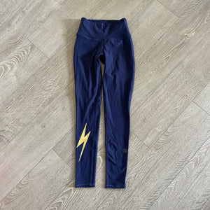 Honeycut, Navy Blue Leggings with Gold Lightning, AXXS 0/2 - Final Sale - Dancewear Resale 3.0