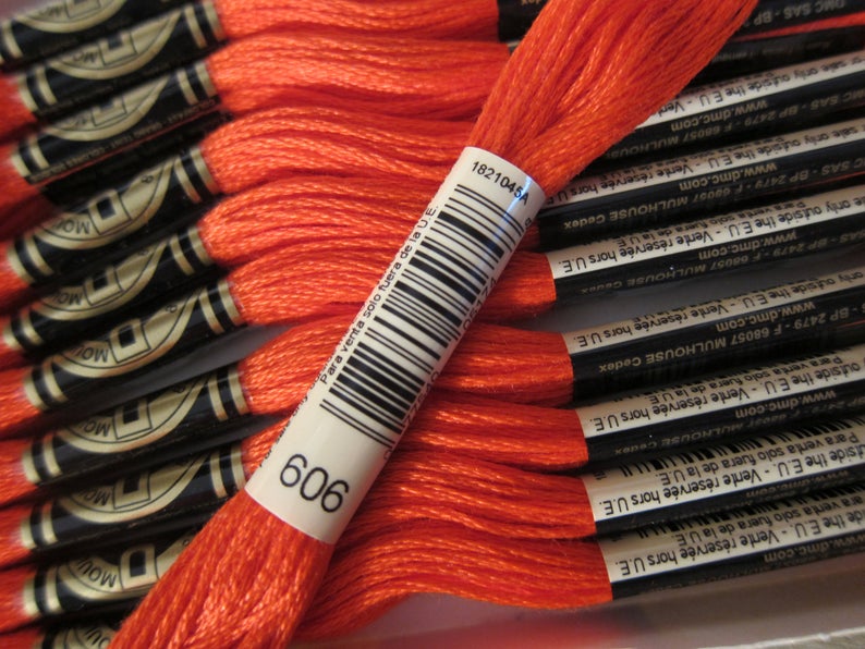 DMC 6 Strand Embroidery Floss Cotton Thread Bulk 606 Bright Orange Red