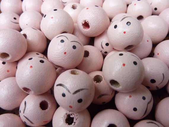 12mm 0.47 inch Small Wood Doll Head Beads with Faces 100 Piece