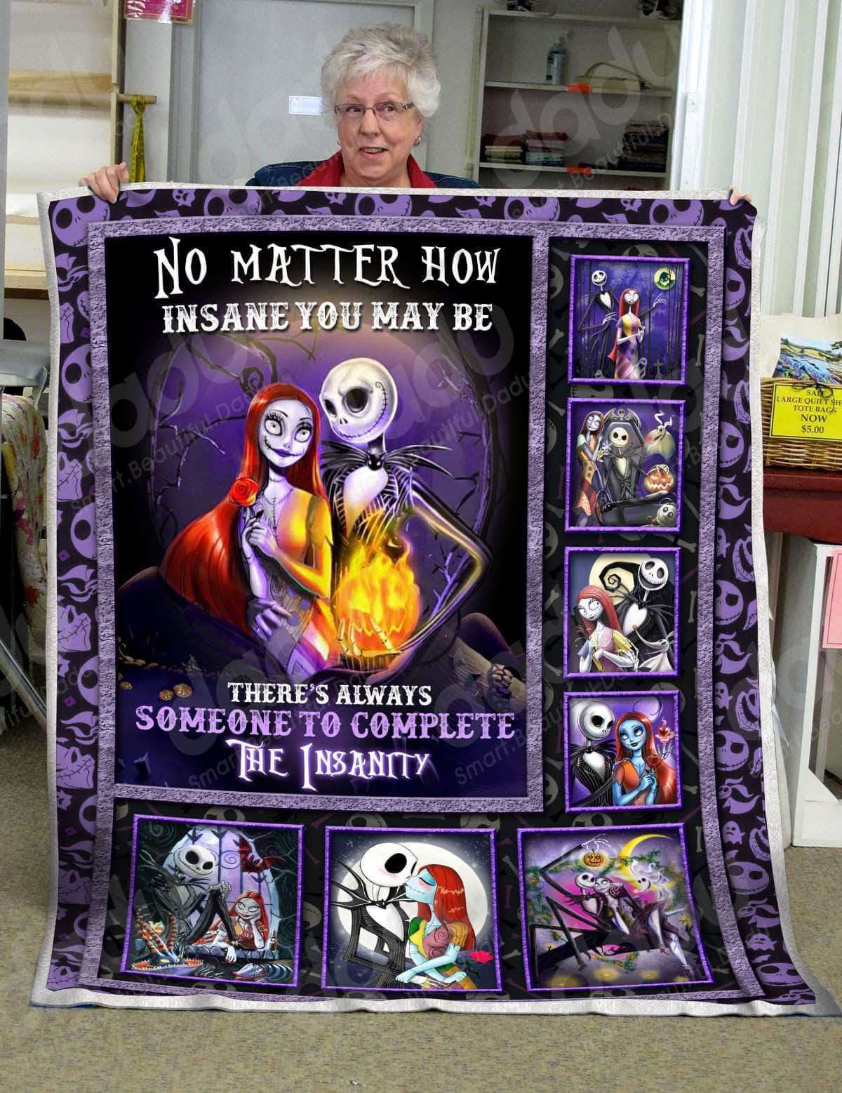 Home Garden Blankets Throws Jack And Sally No Matter How Insane You May Be Quilt Blanket