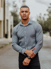Muscle Fit Business Shirt Grey | Kojo Fit