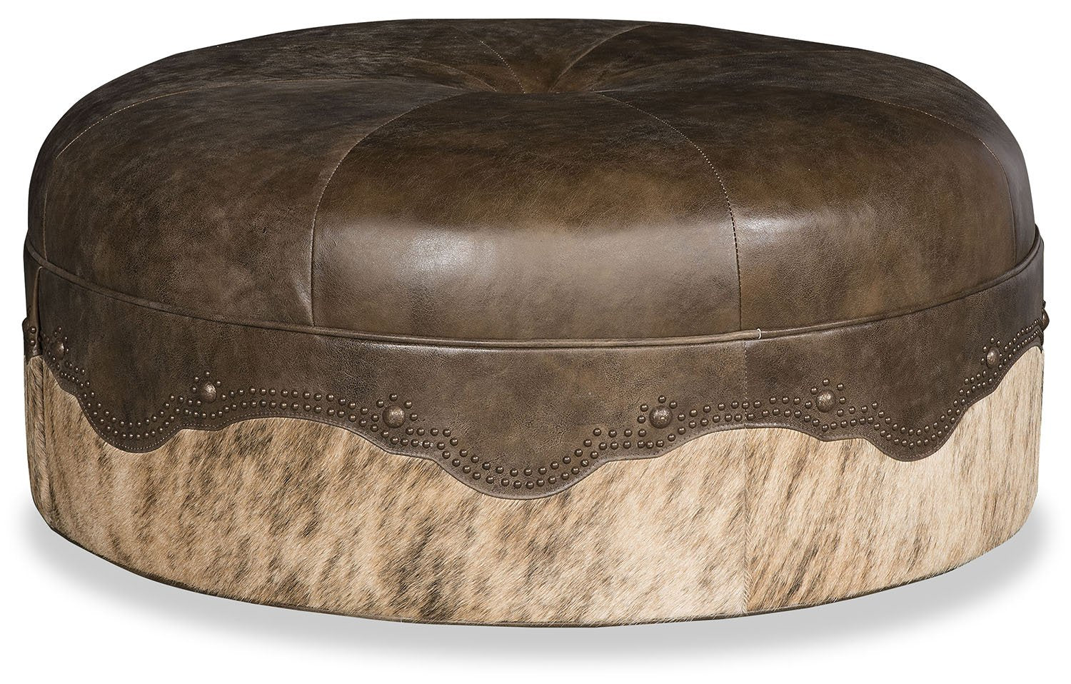 Antique Brown And Cowhide Ottoman Santa Fe Ranch