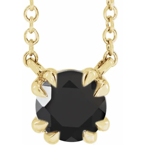 14K Yellow Gold  Natural Black Onyx Solitaire comes with 18" Necklace