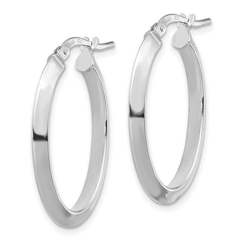 14k White Gold Polished 3.5mm Knife Edge Oval Hoop Earrings