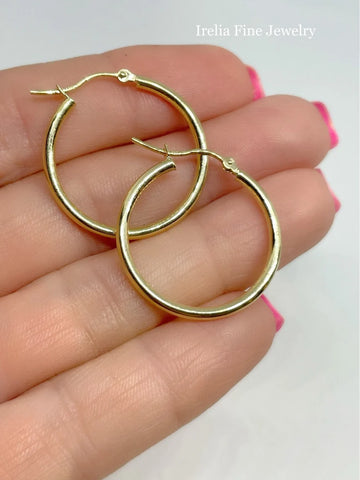 10K Yellow Gold Polished 2mm Tube Hoop Earrings