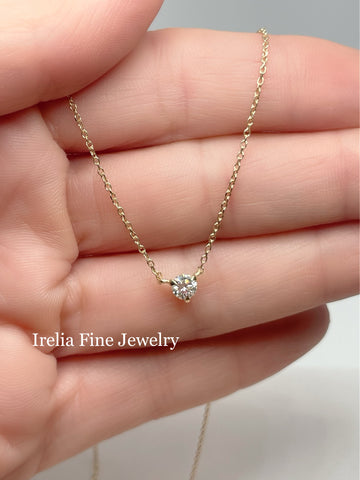 Diamond Heart Necklace Floating Diamond Necklace in Solid Gold Bezel Necklace  Heart Diamond Pendant - Etsy