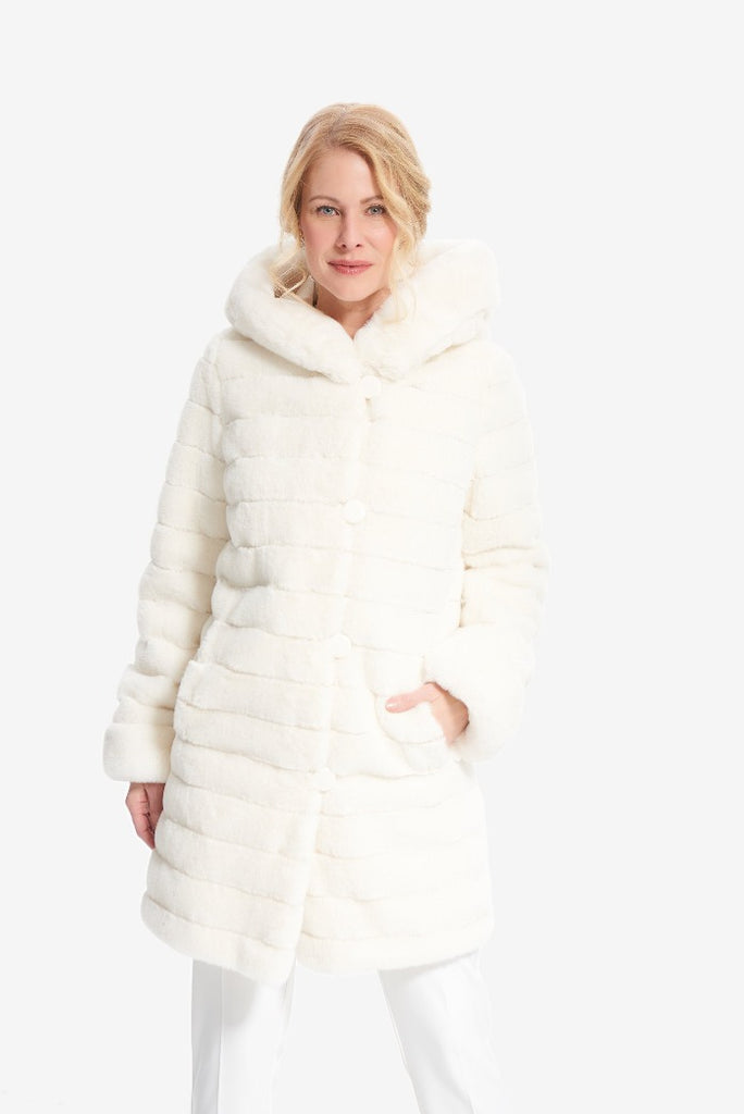 Joseph Ribkoff Reversible Hooded Faux Fur Jacket White 214913