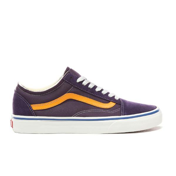 blue and orange old skool vans