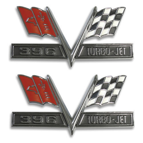 1965, 1966 CHEVELLE IMPALA EL CAMINO SUPER SPORT 396 TURBO JET FLAG EMBLEM SET - TheMotorCompany