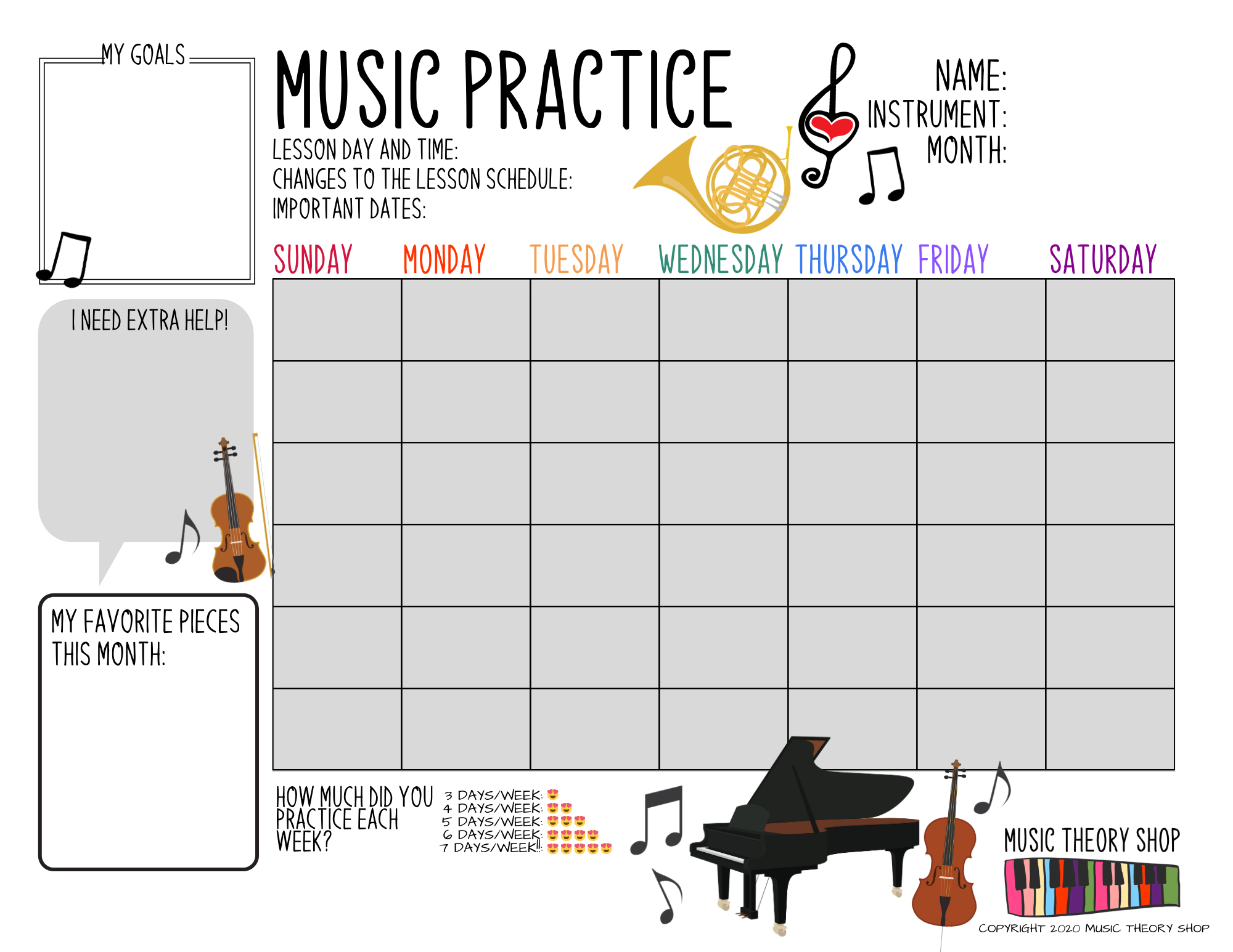 3 Printable Music Practice Charts Tracker Music Lessons Music Progr Music Theory Shop