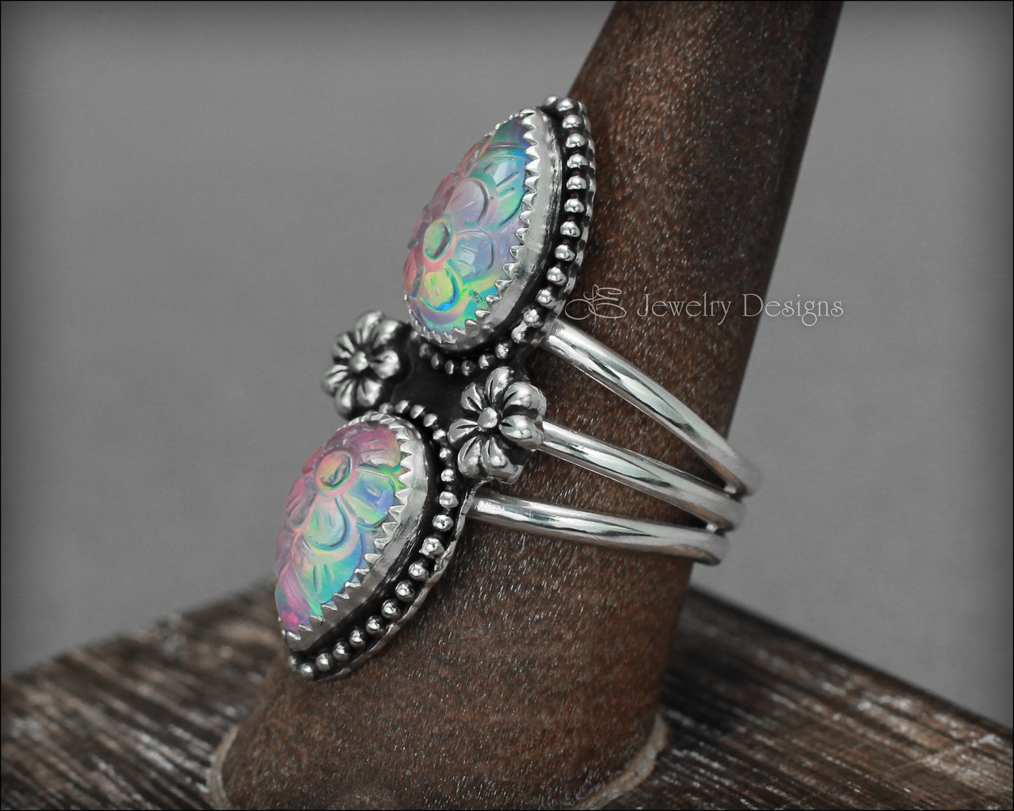 Load image into Gallery viewer, Size 9 - Double Pear Aurora Opal Ring - LE Jewelry Designs
