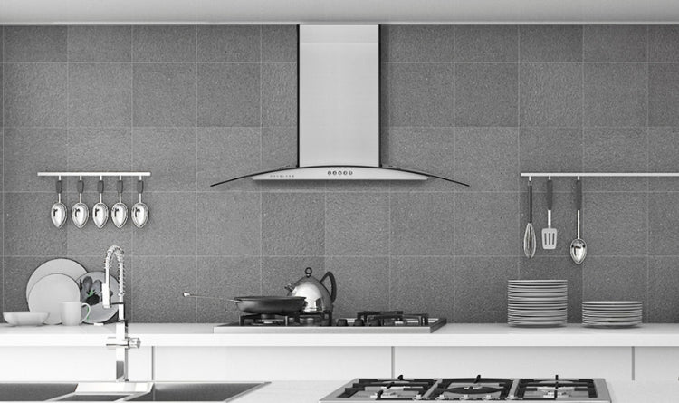 The Hauslane WM-600 Wall Mount Range Hood with a glass canopy style hood, 3-speed settings, and ductless operation if needed