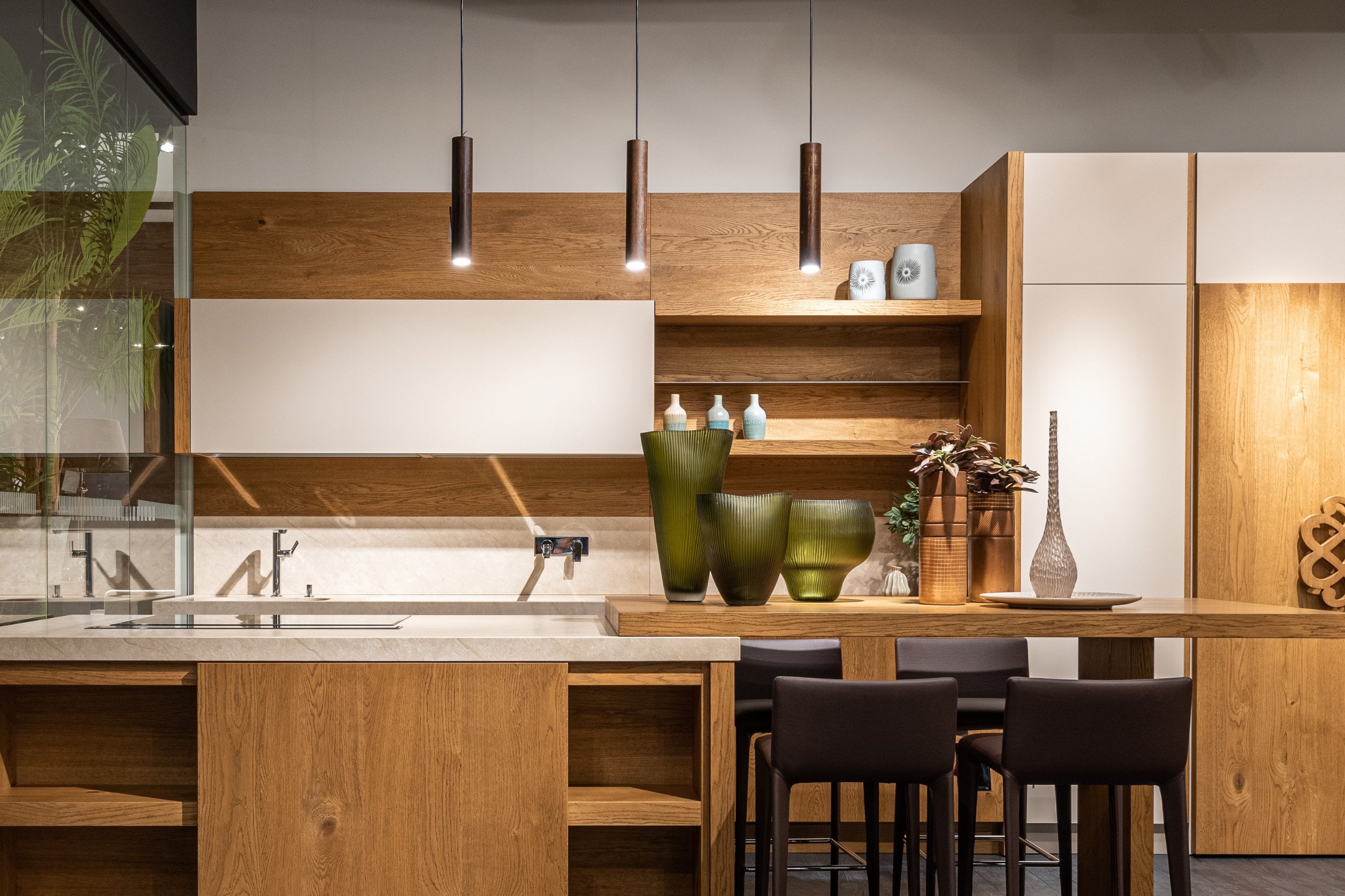 Unveiling 2024's Kitchen Trends: Smart Appliances, Natural Materials, wood accents, earth tones, two tone cabinets, open shelves