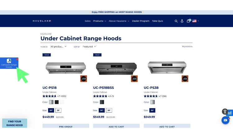 Hauslane under cabinet range hoods online collection page
