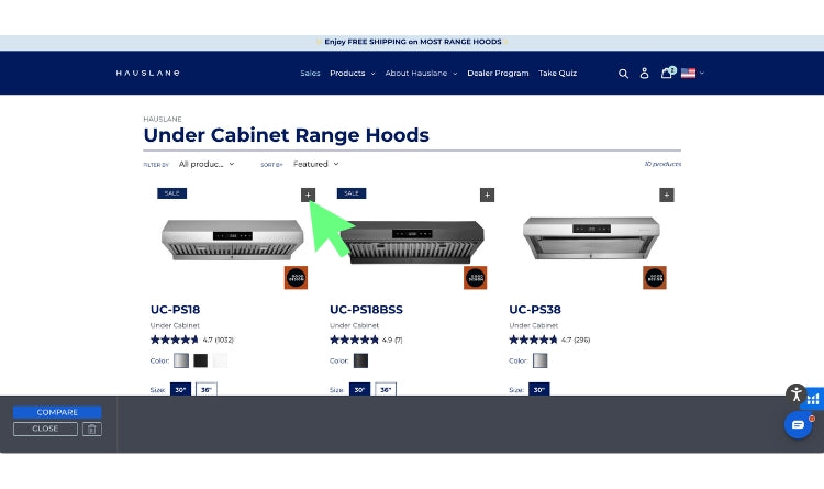 Hauslane under cabinet range hood online collection page selecting compare range hood feature online