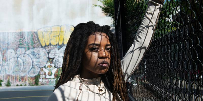 Brown braided hair female model by the fence