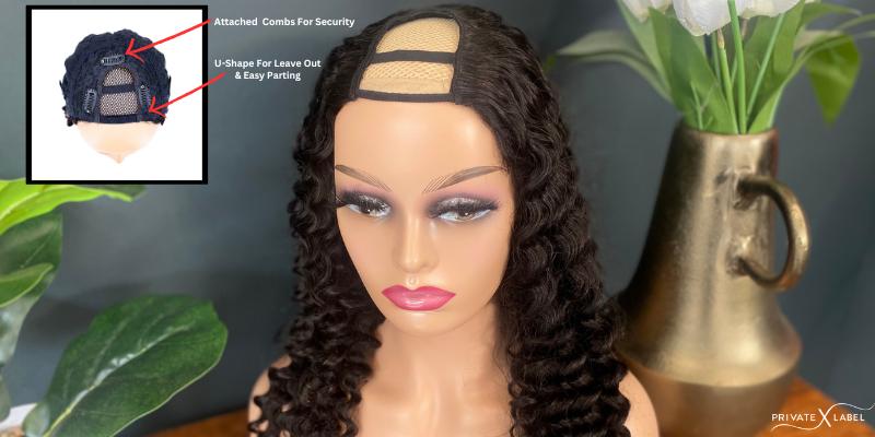 close up of deep wave u part wig