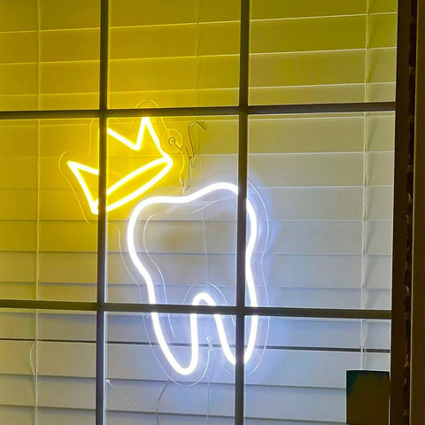 Tooth with a Crown, Dentist Neon Sign