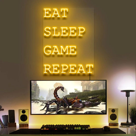  Game Neon Sign, EAT SLEEP GAME Wall Decor Glow at