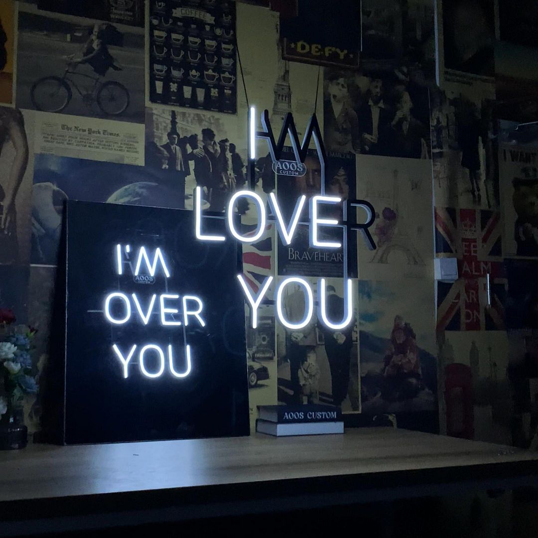 Sculpt Neon Sign Mirrored Hidden Messages: I Love You and I'm Over You