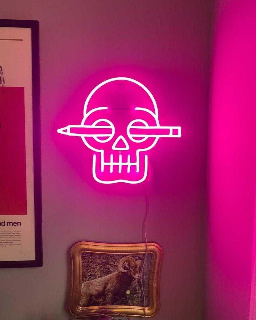 Skull with Pencil Neon Sign