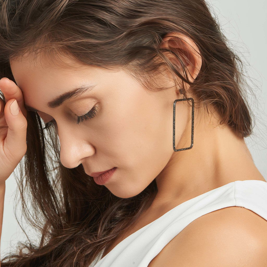 Piece Square Diamond Drop Earrings - Large_18k Gold