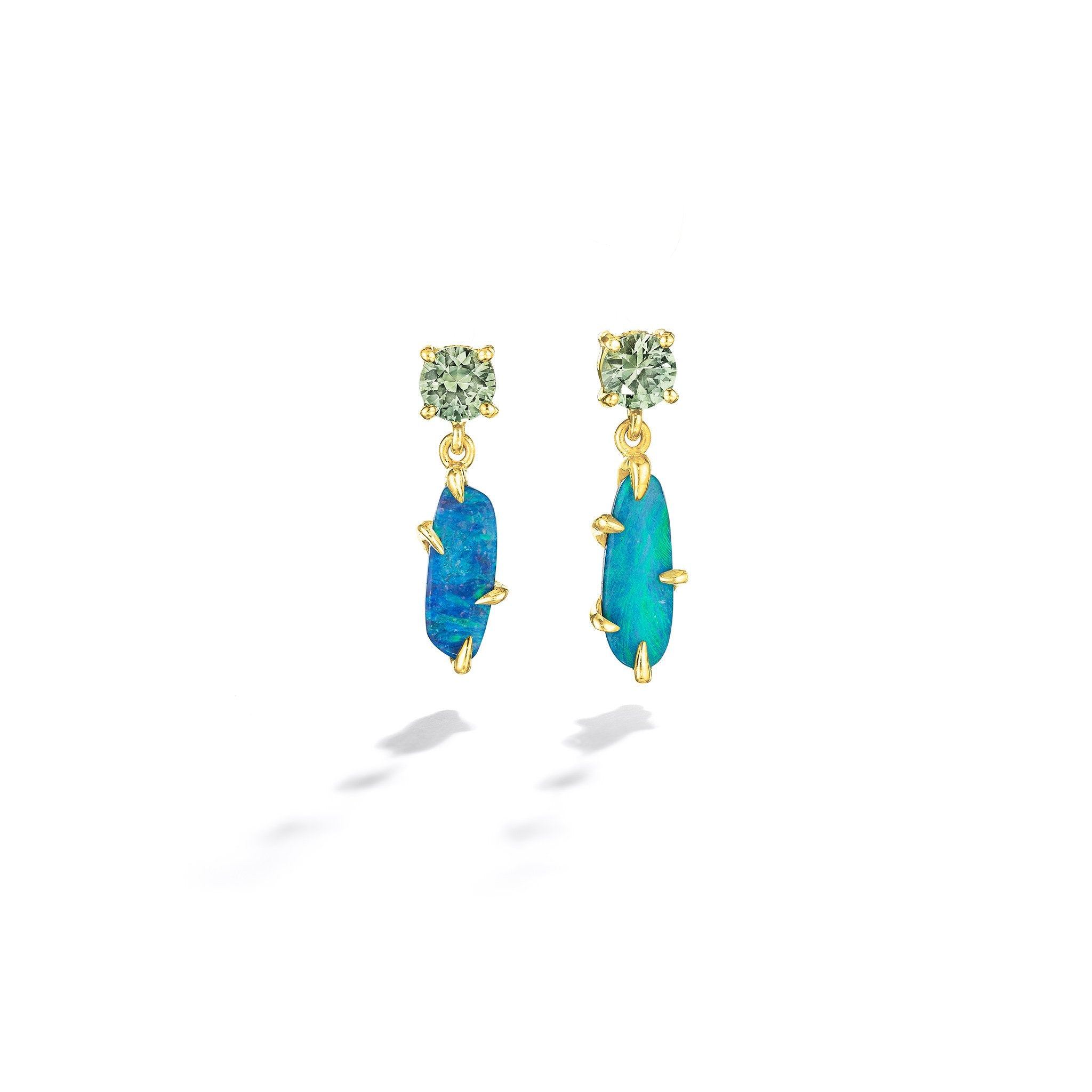 ZoZo Boulder Opal & Green Sapphire Drop Earrings