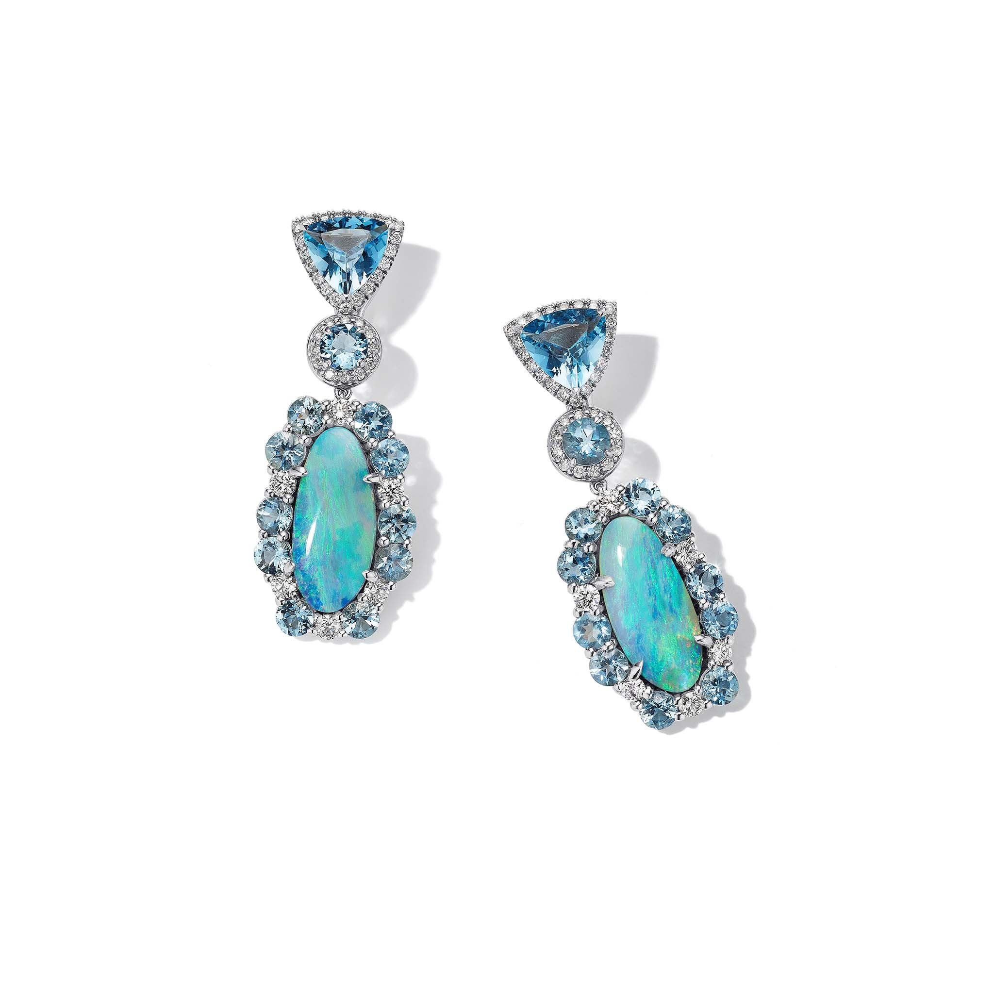 ZoZo Aquamarine Opal & Diamond Drop Earrings