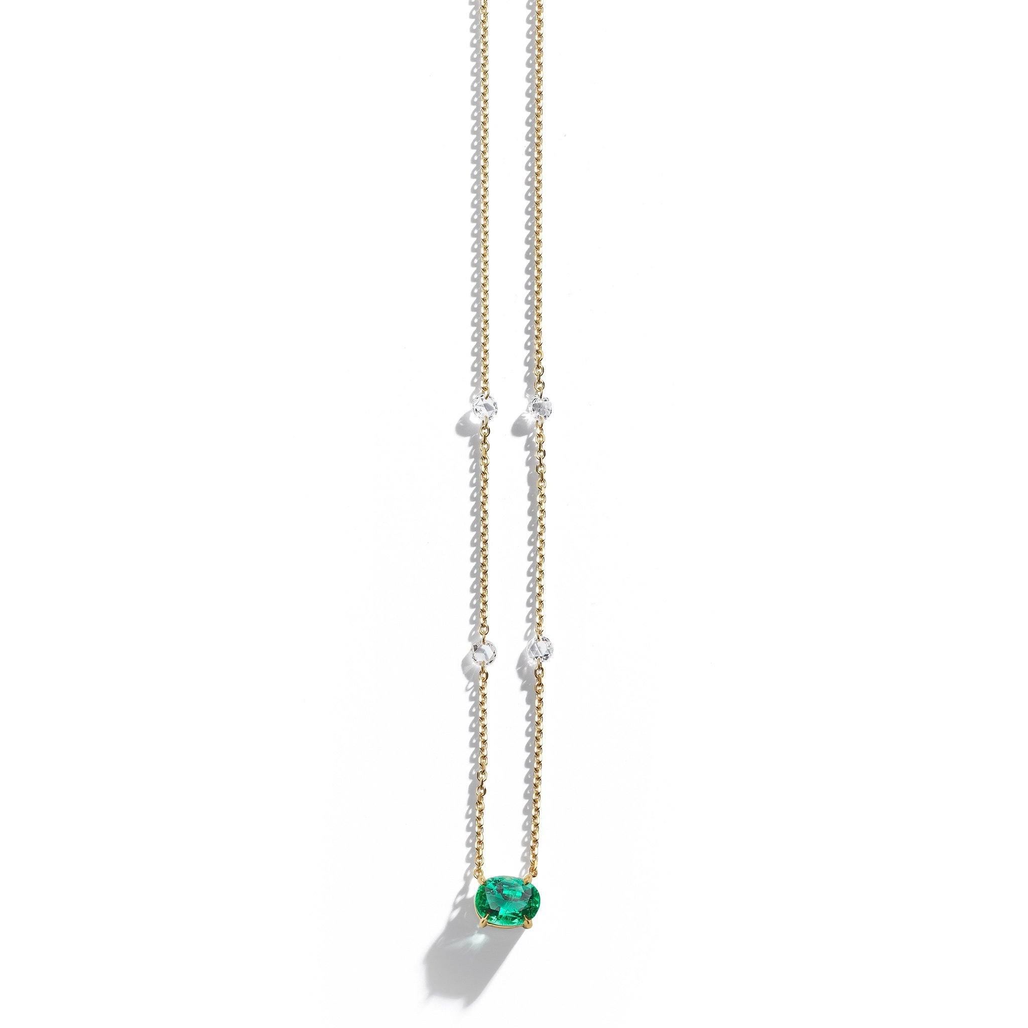 Oval Cut Emerald & Diamond Necklace