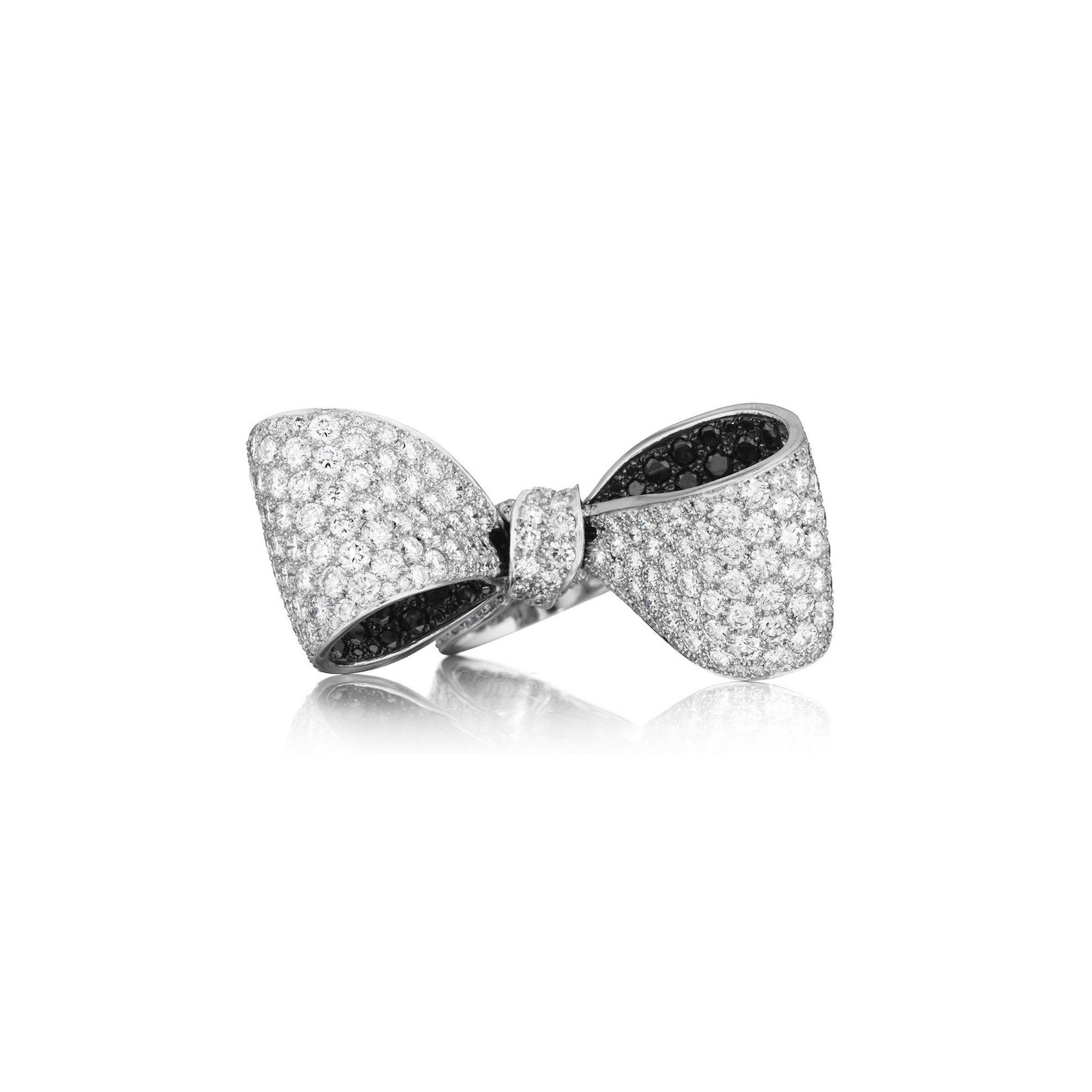 Bow White & Black Diamond Ring   Large