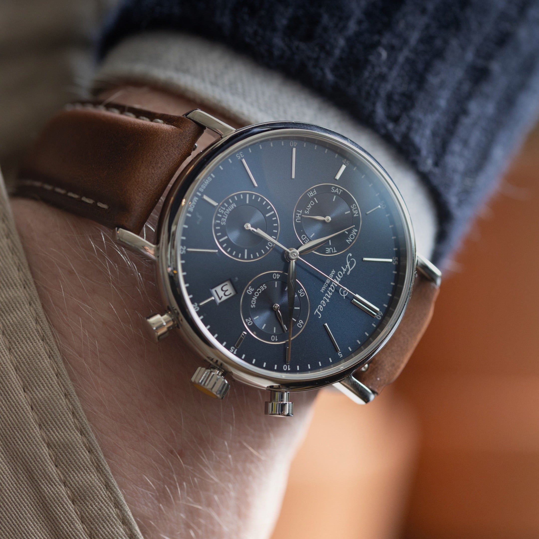 The Fromanteel Chrono Blue on the Wrist