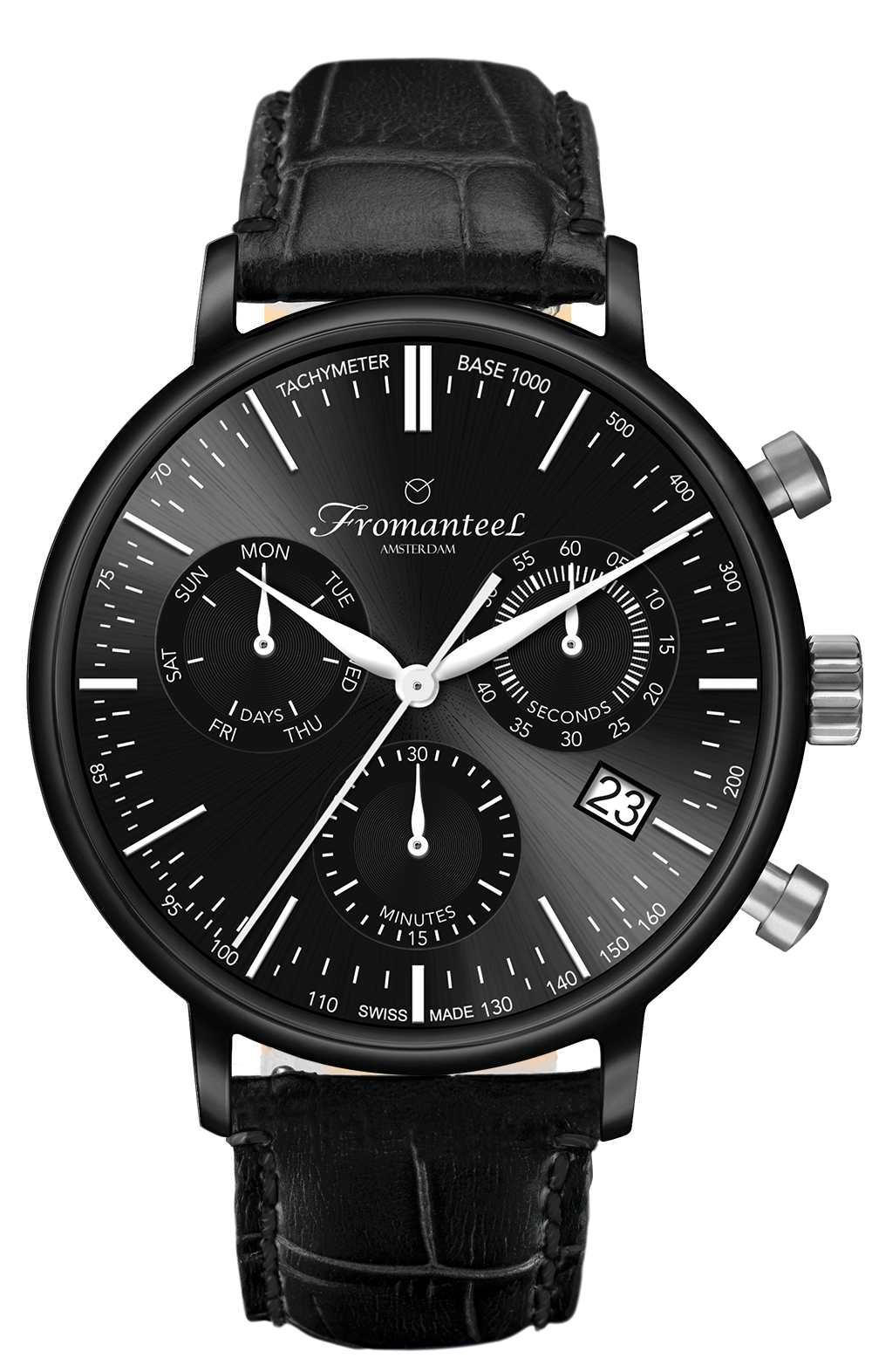 Swiss Made Men's Watch Fromanteel Generations Chronograph Black PVD Nero