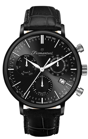 Swiss Made Men's Watch Fromanteel Generations Chronograph Black PVD Nero