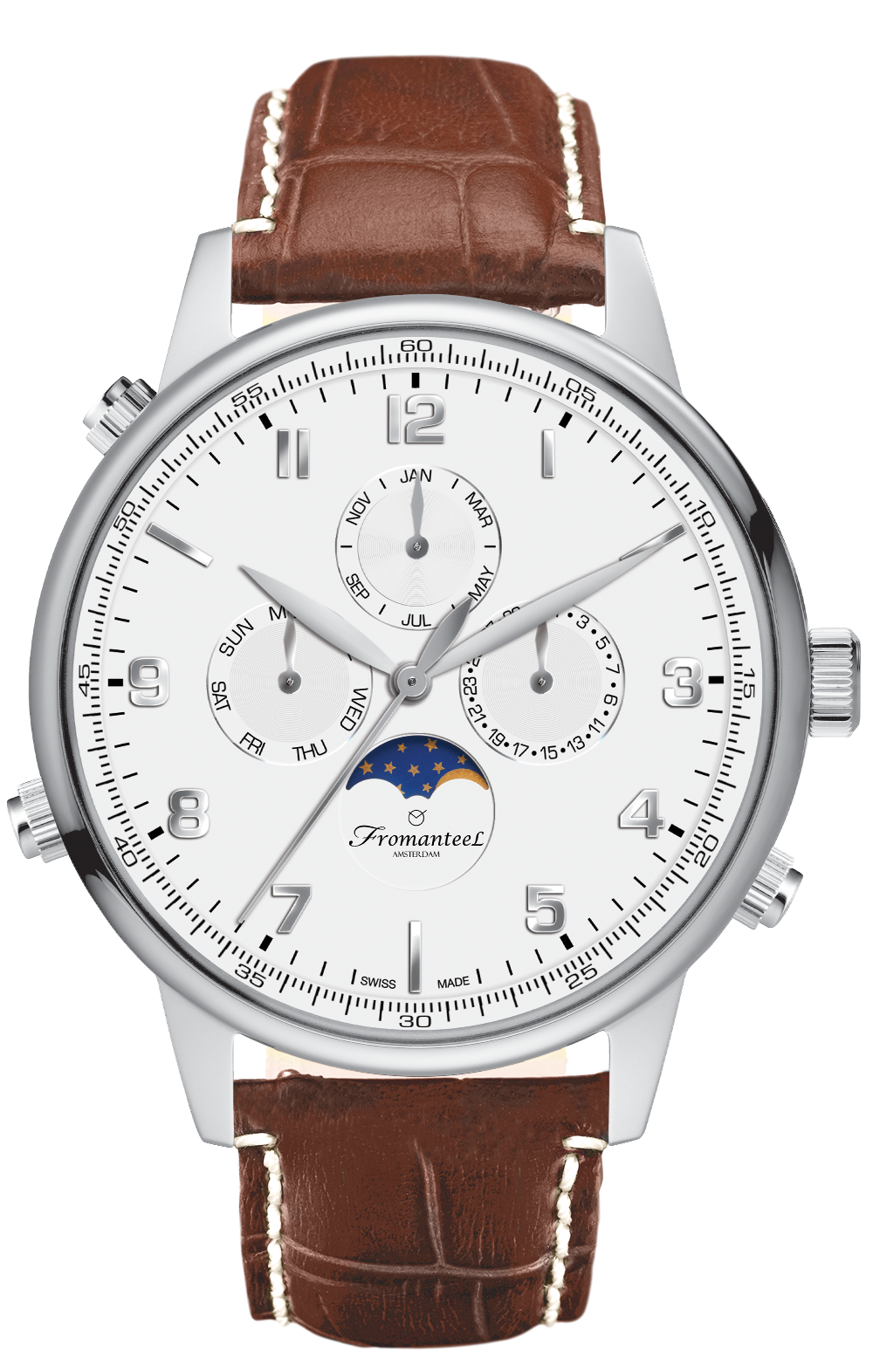 Fromanteel Globetrotter Moon Phase White Diameter 42 mm