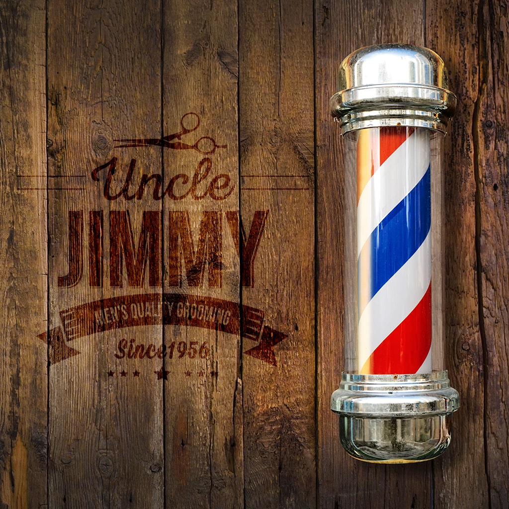 Barber Pole With Uncle Jimmy Logo