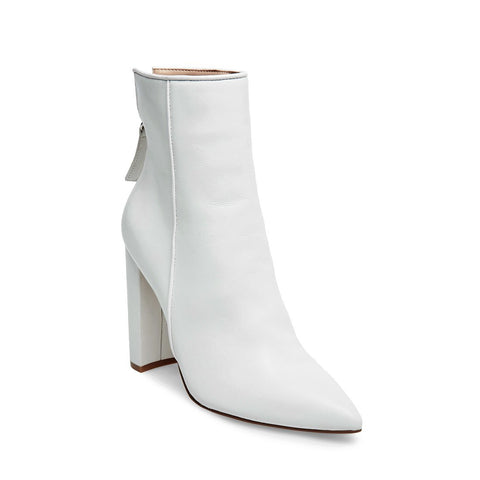 white pleather booties