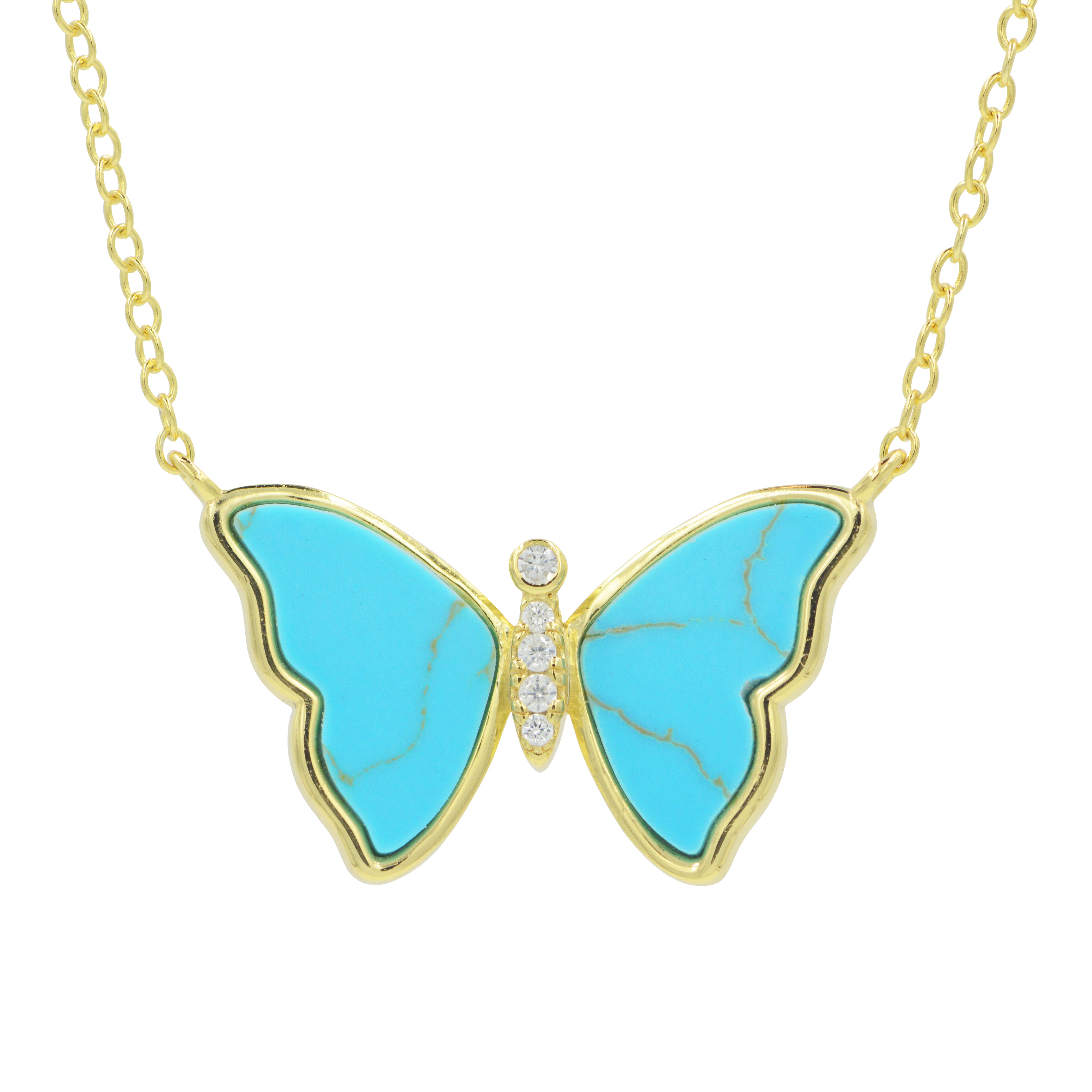 Turquoise Butterfly Necklace With Bezel - KAMARIA