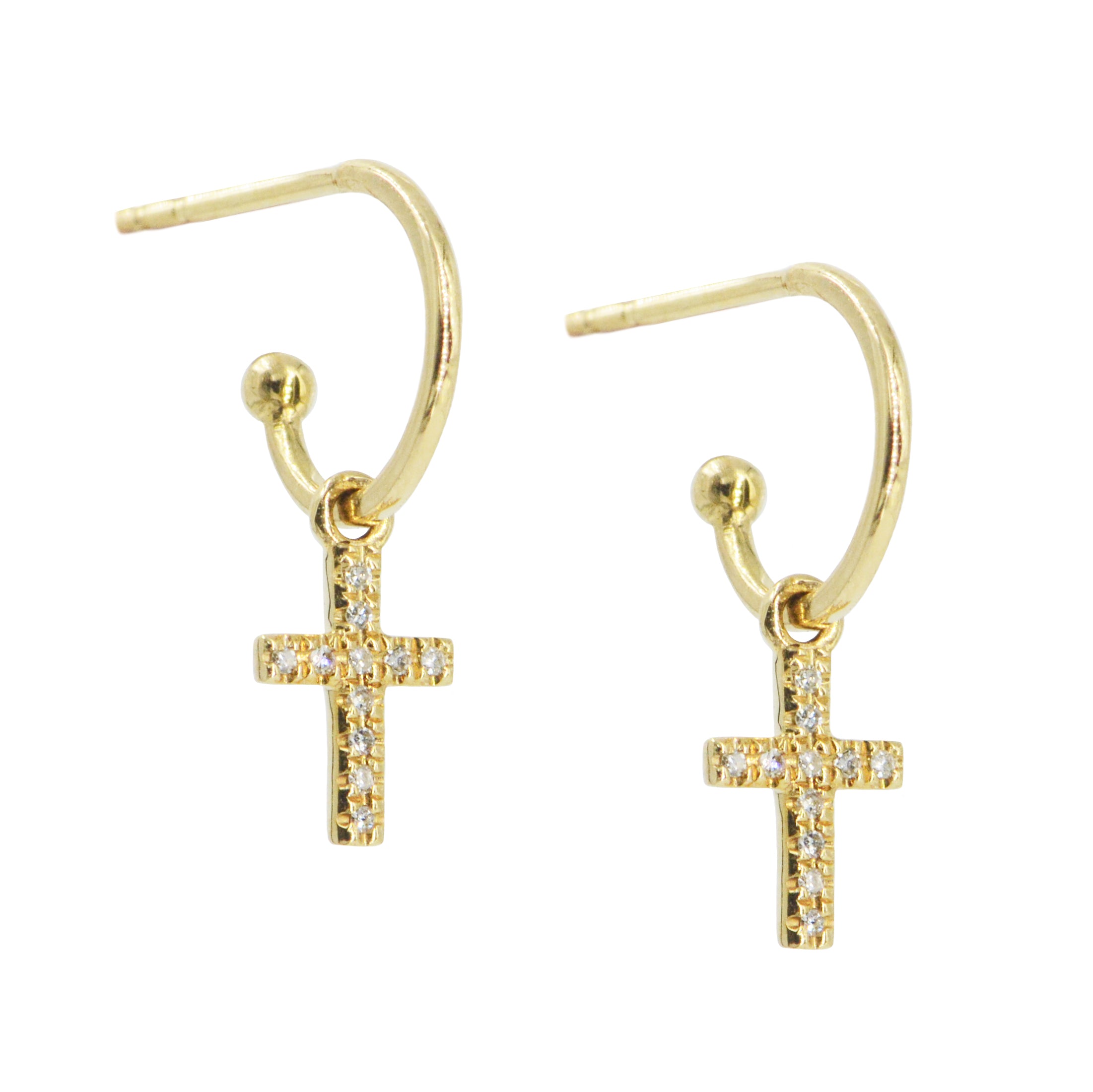 Diamond Cross Huggie Earrings in 14k Gold - KAMARIA