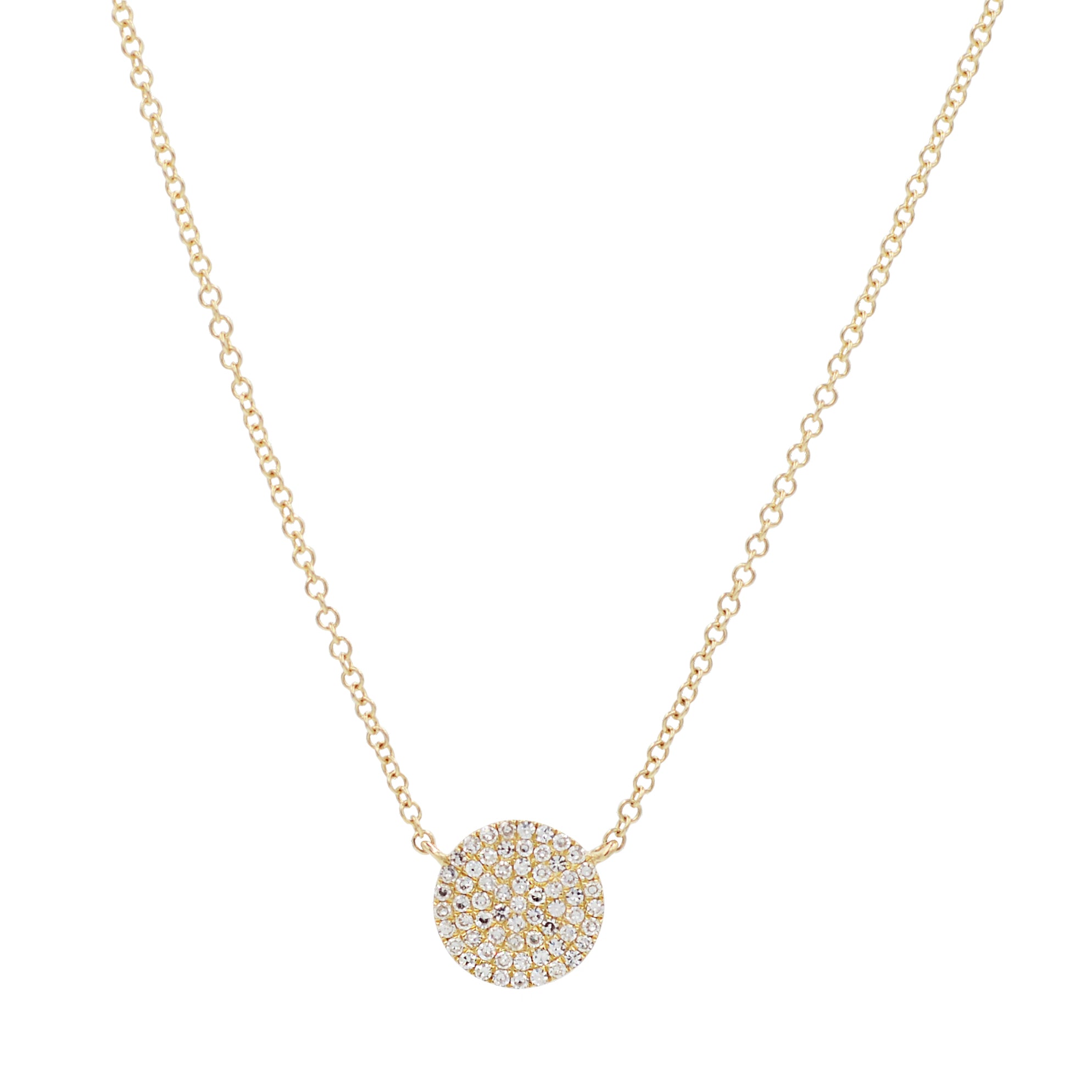 Diamond Pave Circle Disk Necklace in 14k Gold - KAMARIA