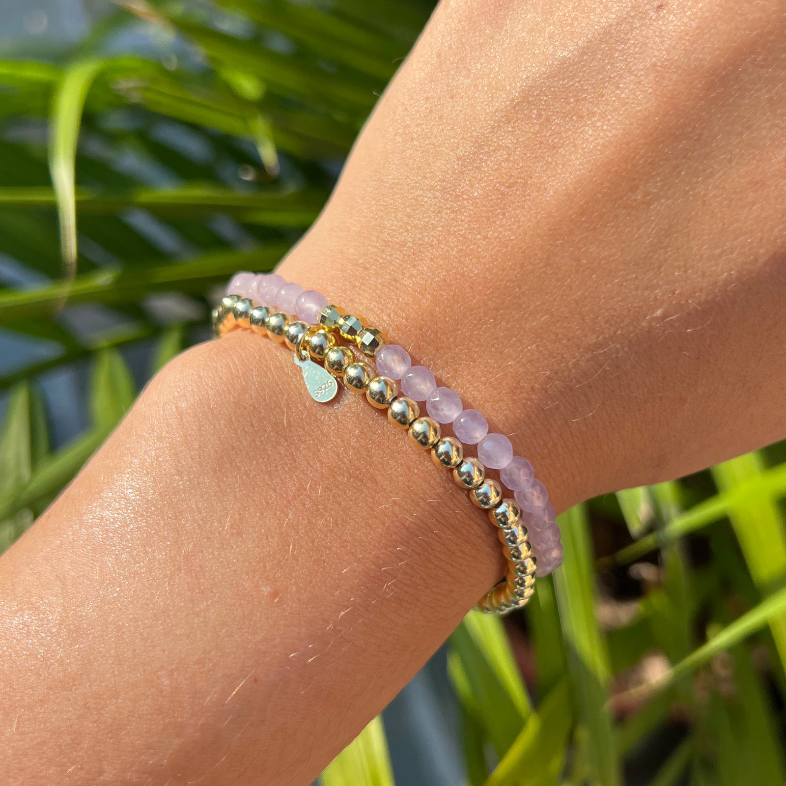 Triple Stack - ite Lavender And Gold Beaded Bracelets - KAMARIA