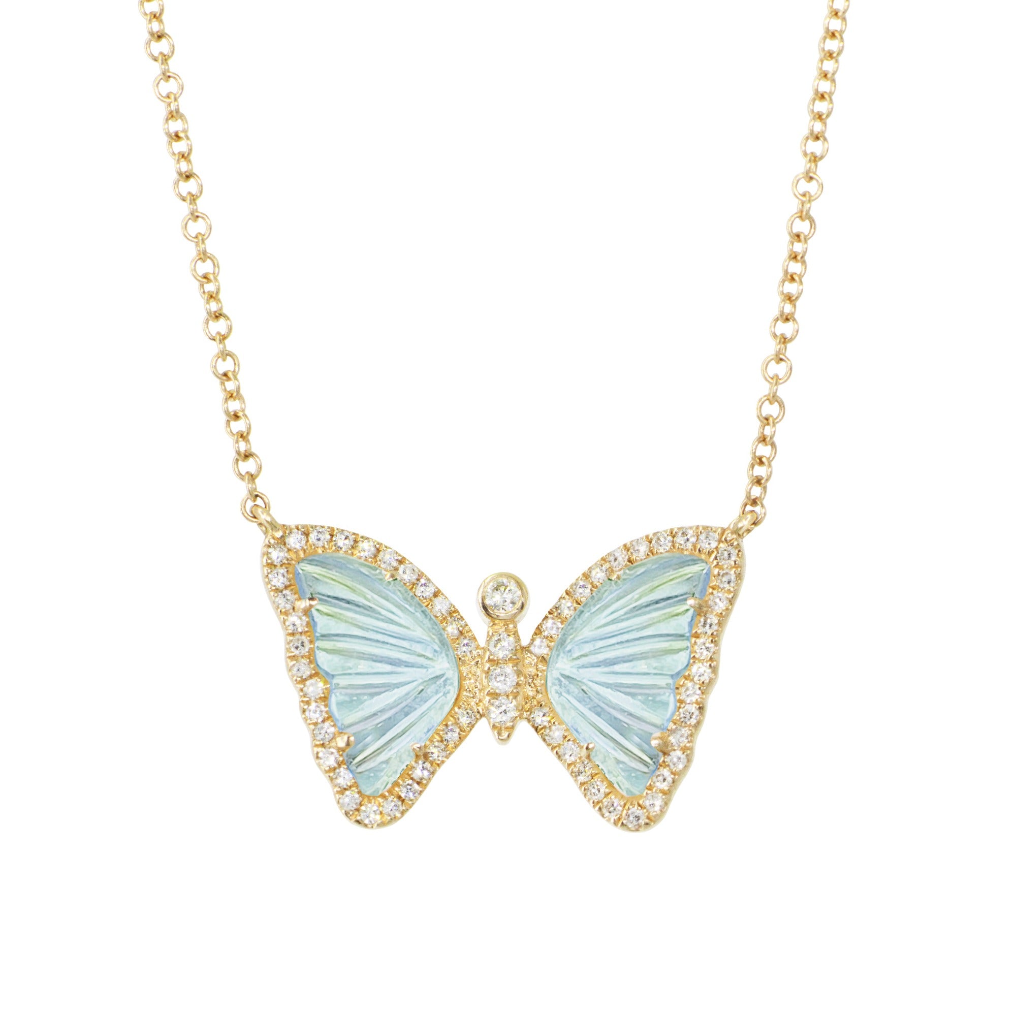 Mini London Blue Topaz Butterfly Necklace with Diamonds - KAMARIA