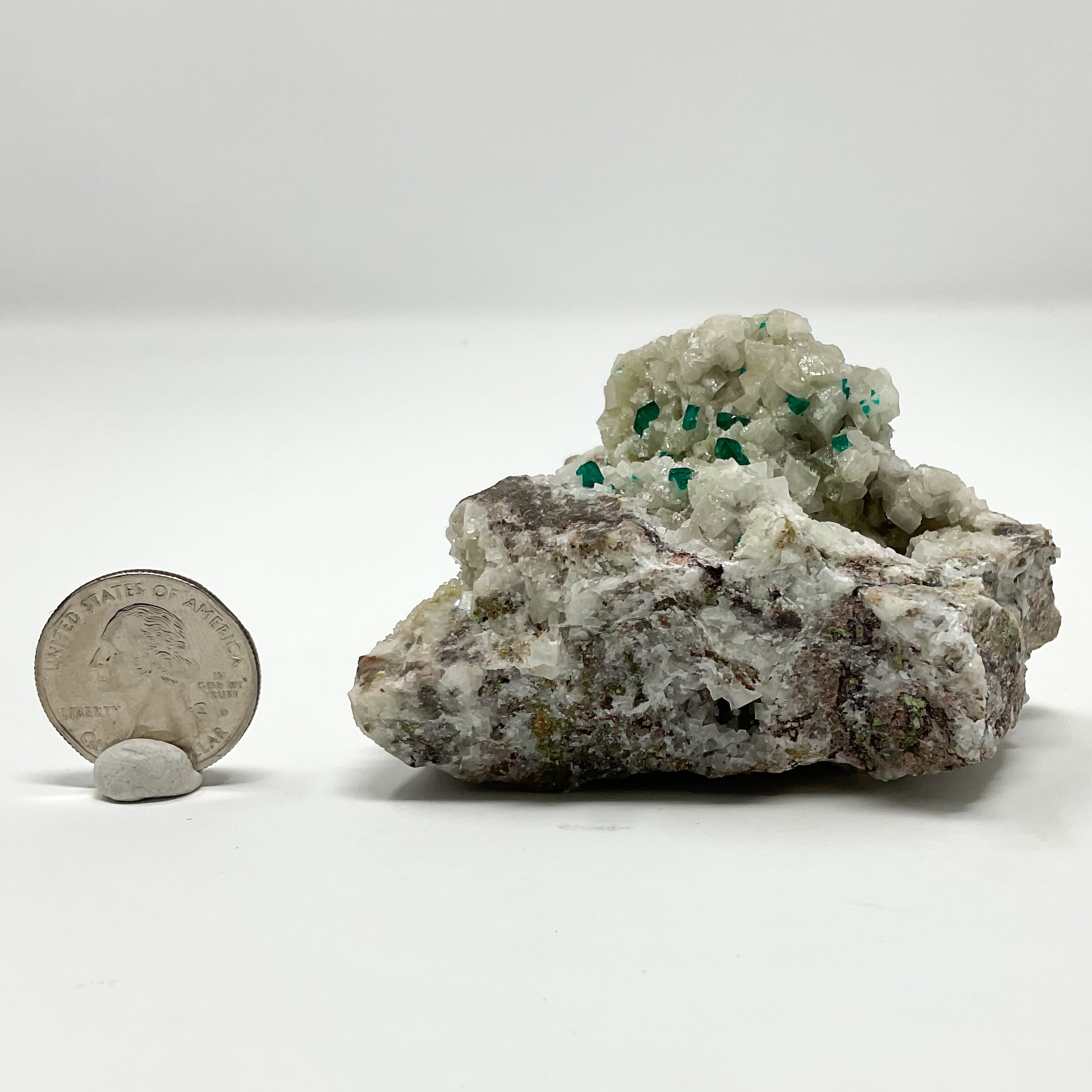 Dioptase on Calcite from Tsumeb, Namibia