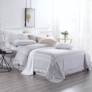 High End Queen King Size Grey 4 Piece Bedding Sets Lace Princess