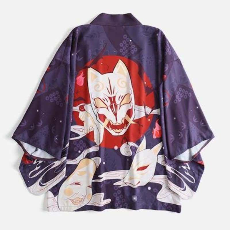 Kimono Cardigan | Evil Oni Kitsune Mask Print | Foxtume